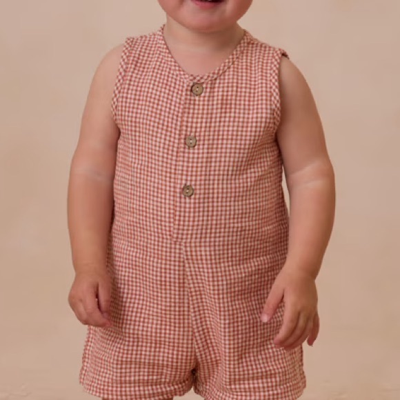 Rylee + cru Maverick Romper || Poppy Gingham NWT 0-3m - Picture 2 of 7